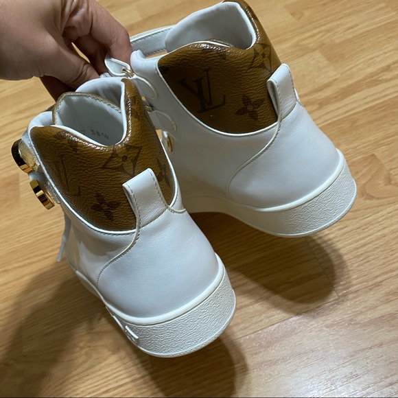 RARE Louis Vuitton Calfskin Reverse Monogram Boombox High top Sneakers White - Picture 5 of 10